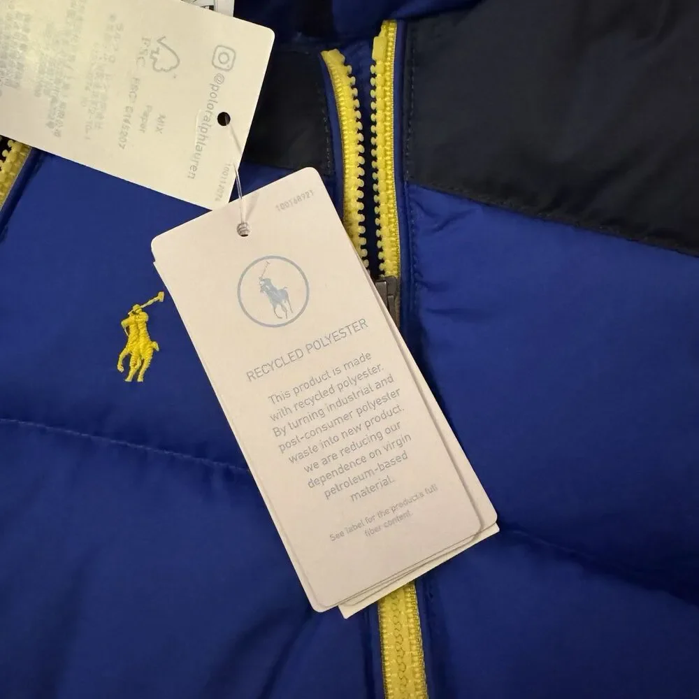 NWT Ralph Lauren Baby Snowsuit Blue, Hooded, 9 Months $195 Yellow‎ Pony